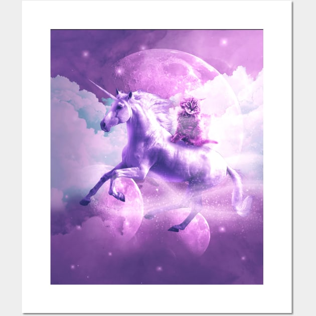 Kitty Cat Riding On Flying Space Galaxy Unicorn Wall Art by Random Galaxy